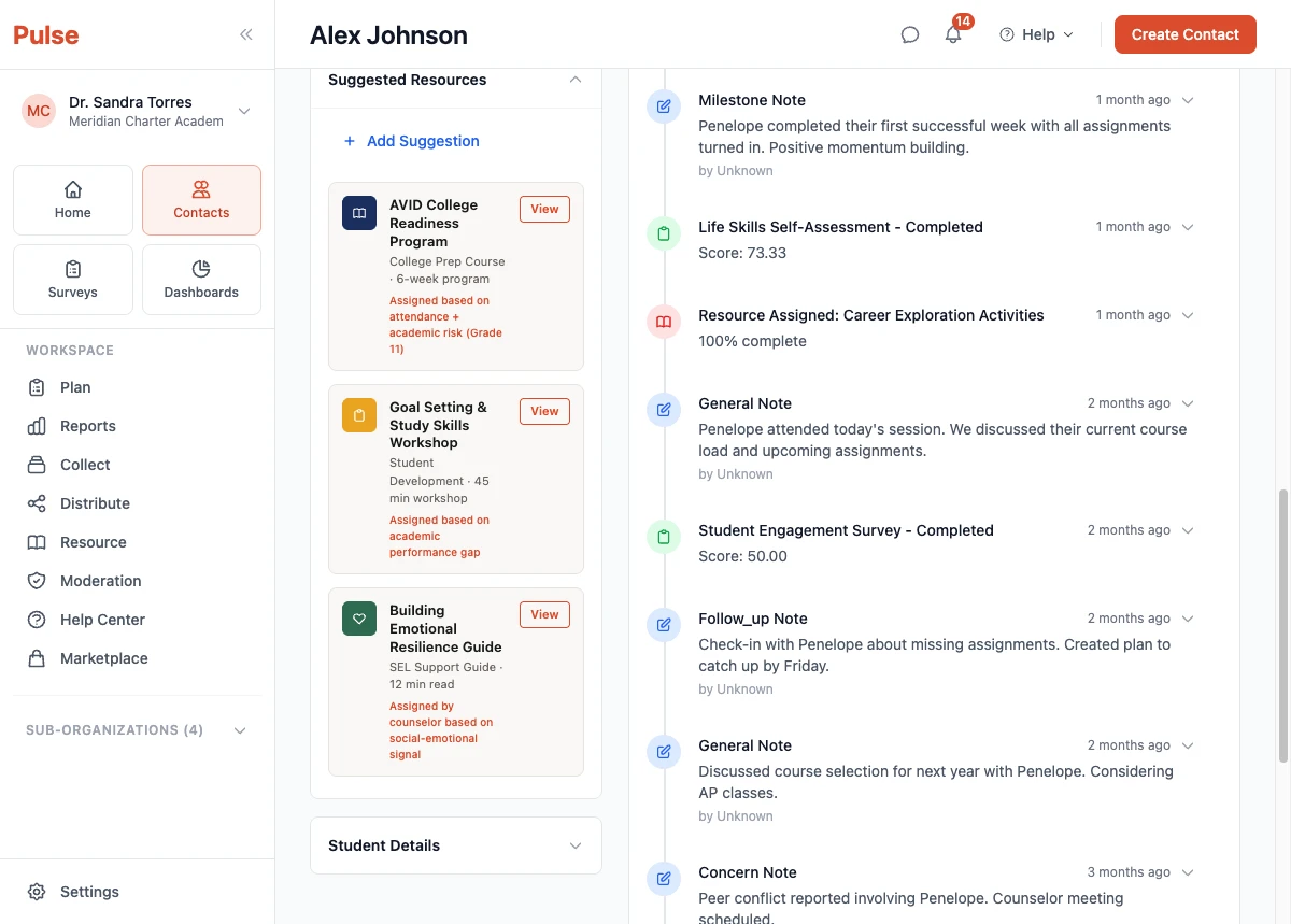 Pulse resource tracking showing accessed status and completion dates